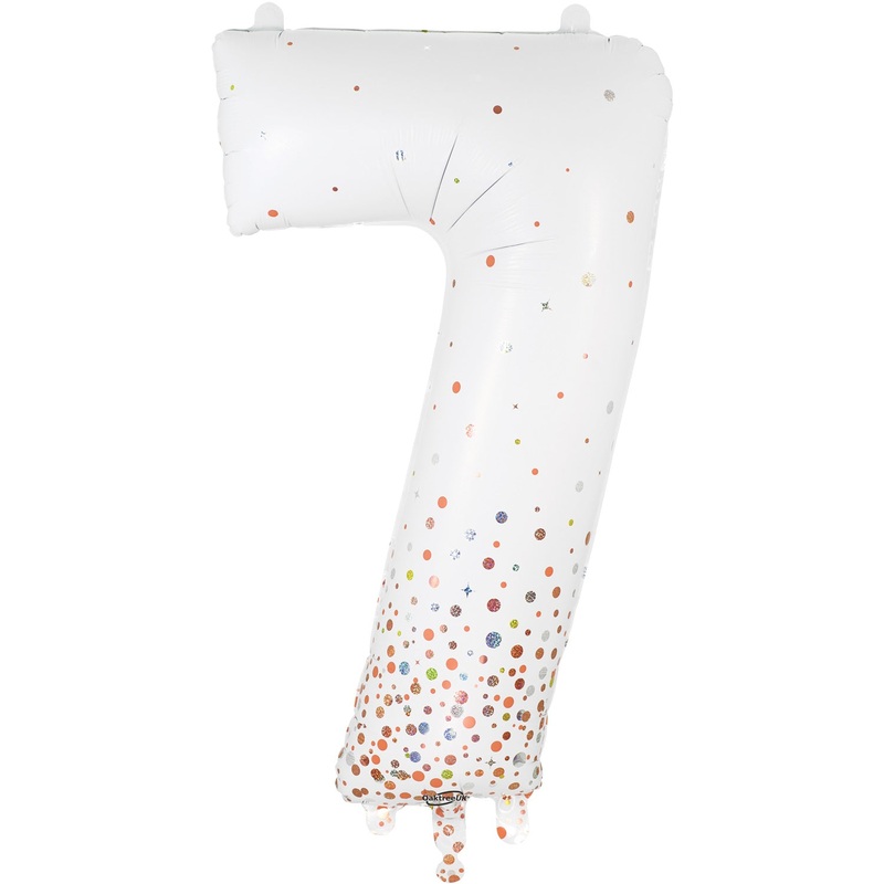 34" Number 7 Fizz Holographic Rose Gold Oaktree Foil Balloon