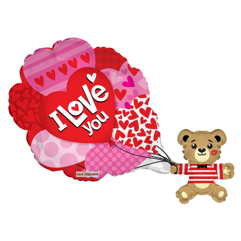 36" I Love You Bear With Balloons Shape Balloon