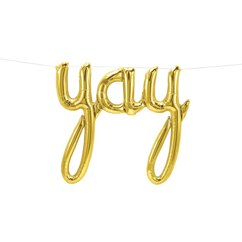 45" Airfill Only Yay Script - Gold Script Word Foil Balloon
