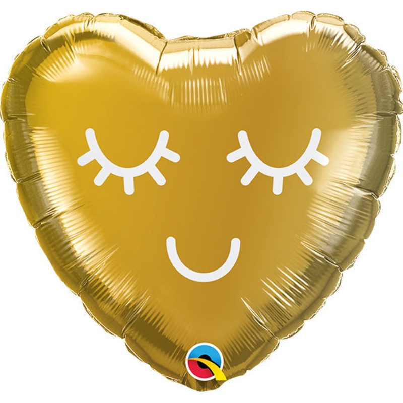 9" Airfill Only Heart Eyelashes Gold Foil Balloon