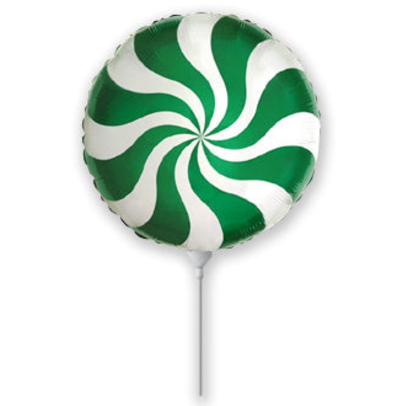 9" Airfill Only Round Candy Peppermint Swirl Green Foil Balloon