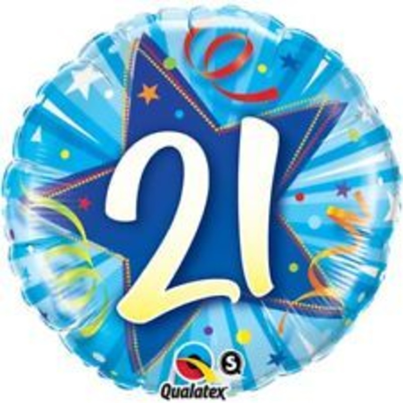 18" 21 Shining Star Bright Blue Mylar Balloon