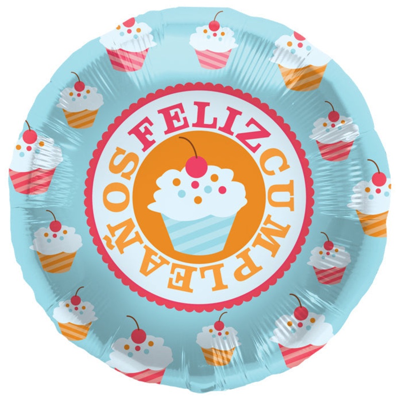 18" Foil Balloon Feliz Cumpleaos Cherry Cupcake (Spanish)