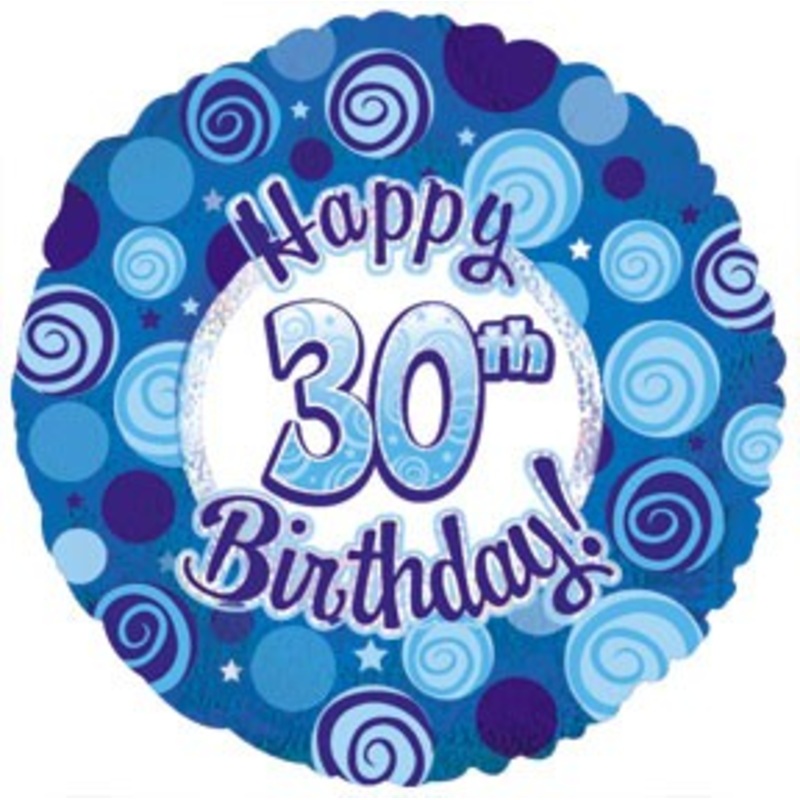 18" Happy 30 Birthday Blue Dazzeloon Balloon