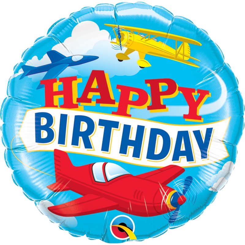 18" Round Birthday Airplanes Foil Balloon