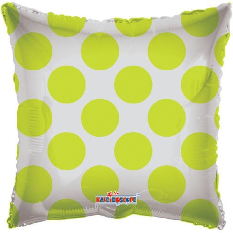 18" Solid Square with Green Polka Dots Balloon