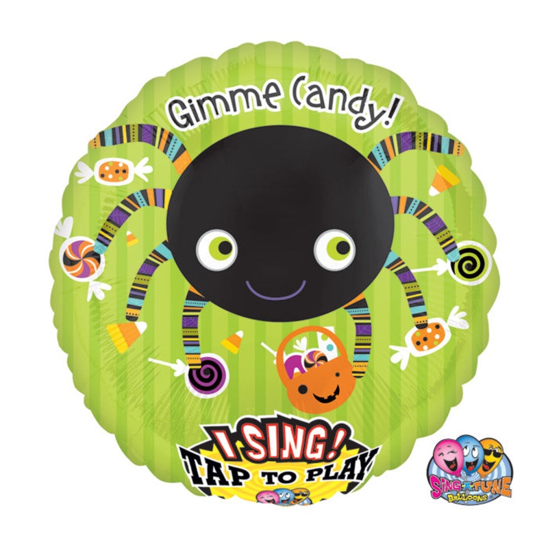 28" Jumbo Sing-A-Tune Gimme Candy Spider Packaged Balloon