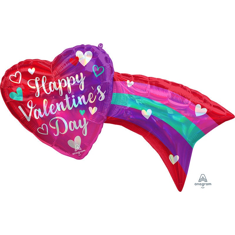 33" Holographic SuperShape Iridescent Happy Valentine's Day Rainbow Foil Balloon