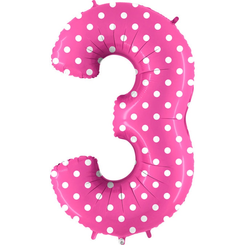 40" (34" Inflated) Foil Shape Balloon Number 3 Baby Pink Dots