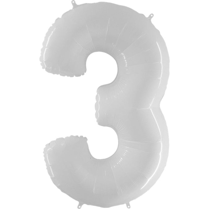 40" (34" Inflated) Foil Shape Balloon Number 3 Bright White