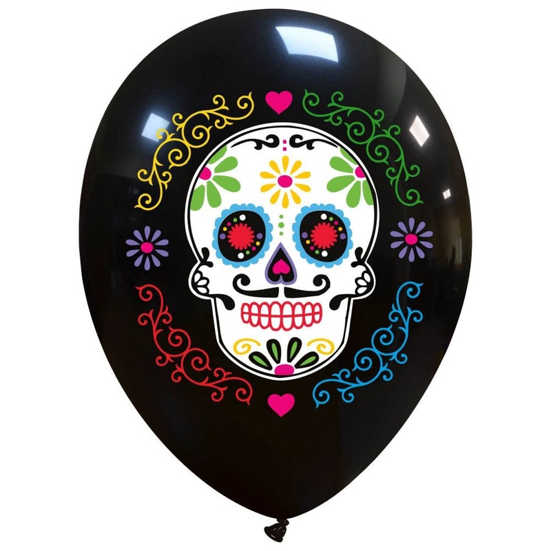 12" Sugar Skull (7 Colors) 1 sided (25 Per Bag) Cattex Brand Printed Latex Balloons