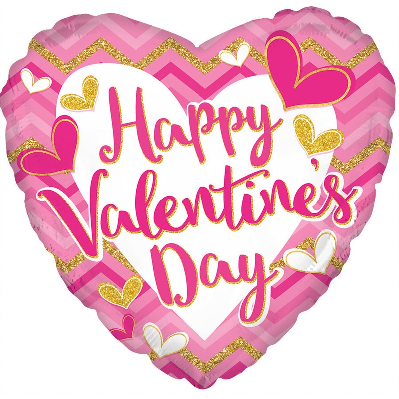 17" Happy Valentine's Day Pink Cheveron Foil Balloon