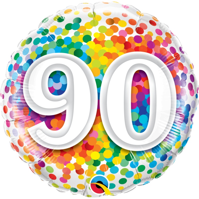 18" 90 Rainbow Confetti Foil Balloon