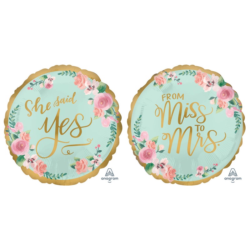 18" From Miss to Mrs. Mint to Be Foil Balloon