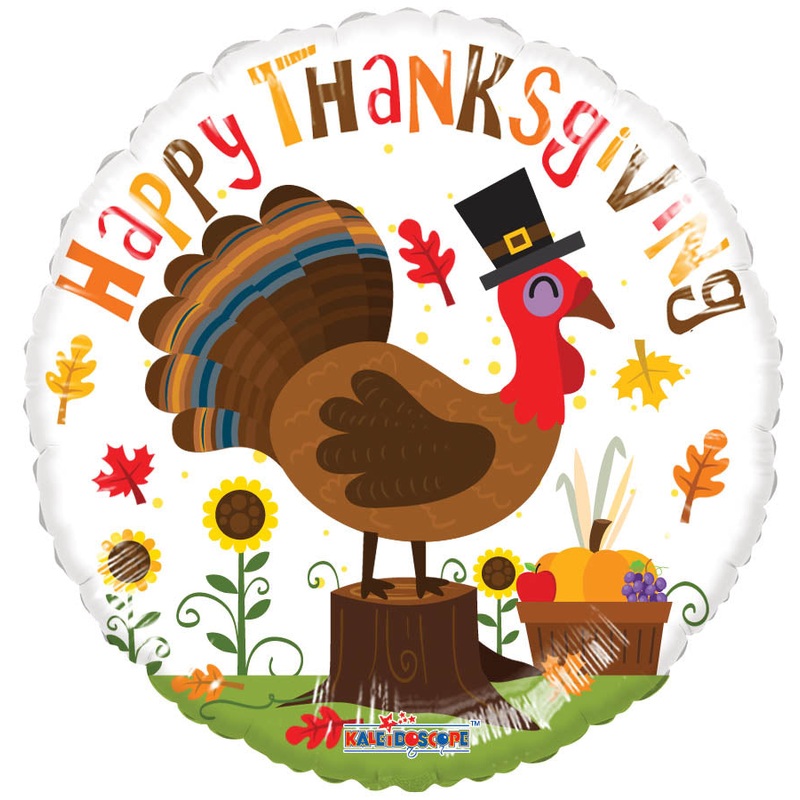 18" Happy Thanksgiving Turkey Gellibean Balloon