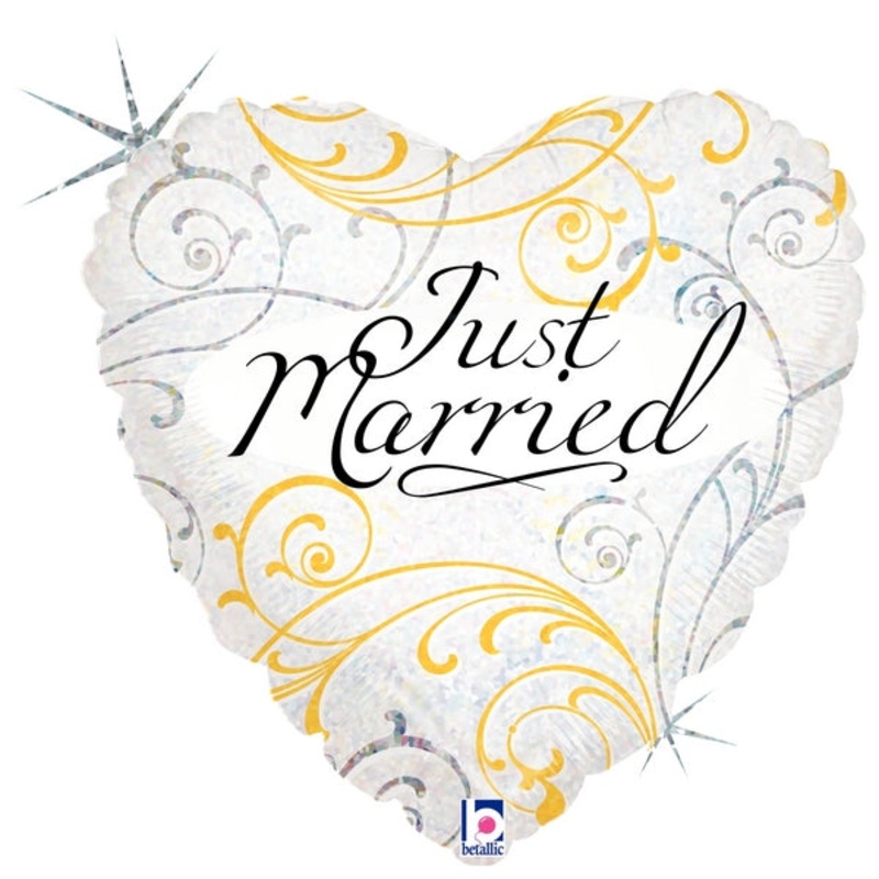 18" Holographic Balloon Just Married Filigree