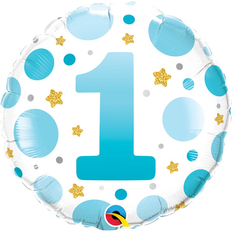 18" Round Age 1 Blue Dots Foil Balloon