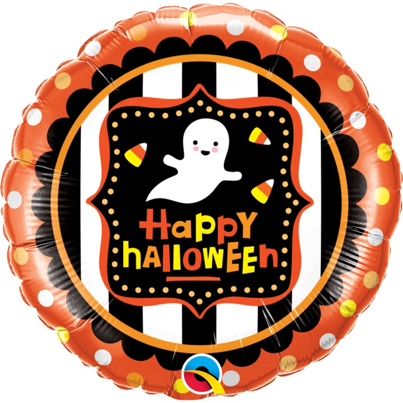 18" Round Halloween Ghost & Candy Corn Balloon