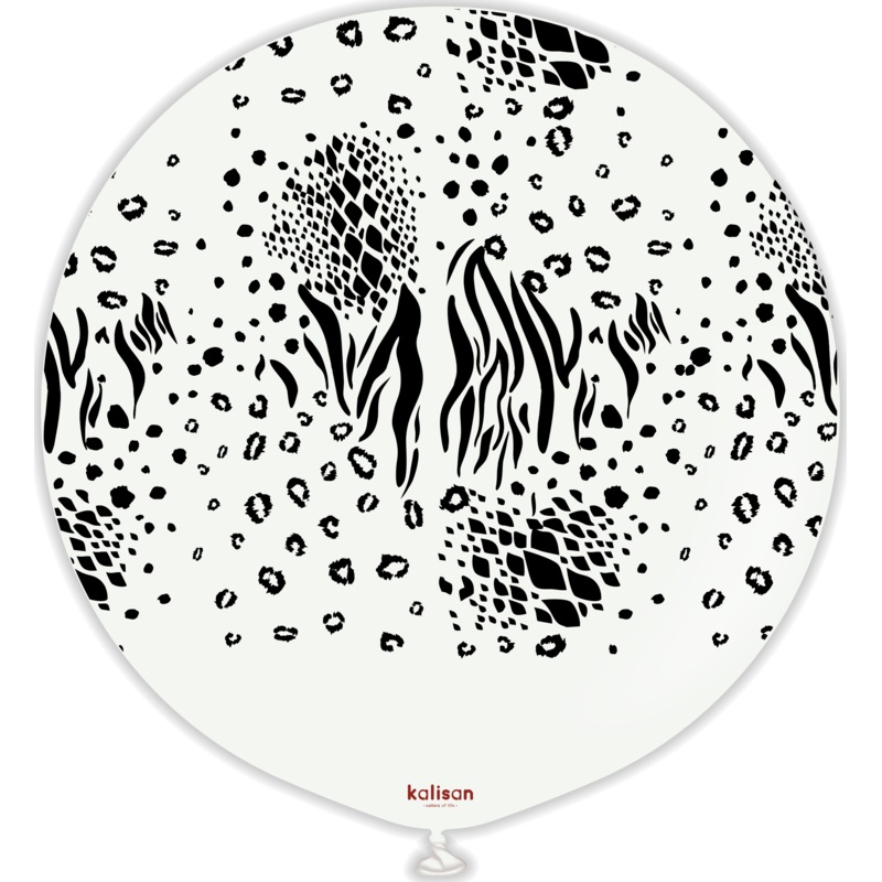 24" Kalisan Safari Mutant White (Printed Black-1 Per Bag) Latex Balloons