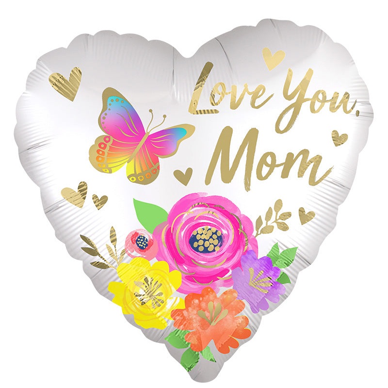28" Jumbo Love You Mom Satin Floral Foil Balloon
