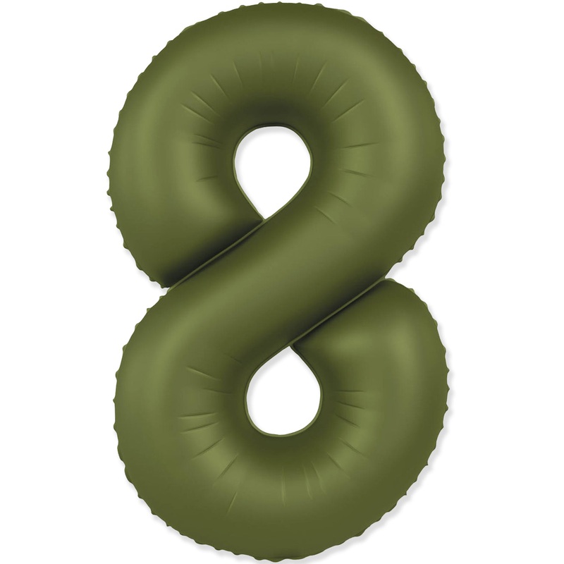 32" Inflated (40" Uninflated Approx) Number "8" Slimmer Design Matte Olive Green Brand Flexmetal