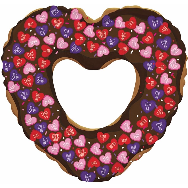 32" Jumbo Choc Donut Hearts Foil Balloons