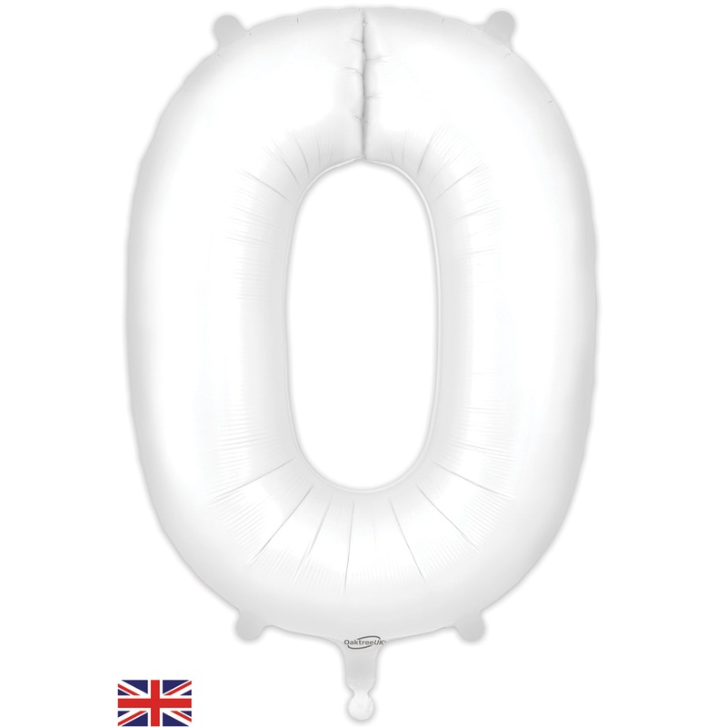 34" Number 0 Matte White Oaktree Foil Balloon