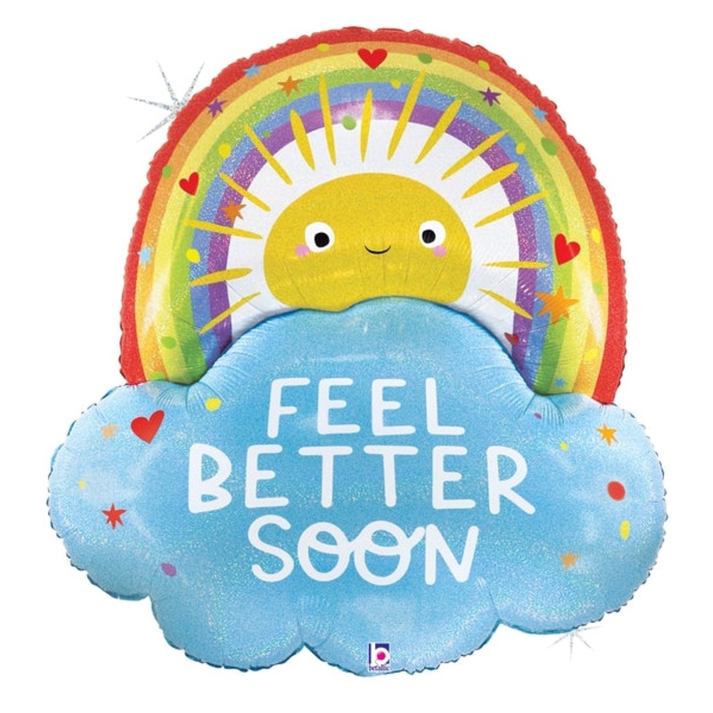 35" Foil Shape Holographic Feel Better Rainbow Sun Foil Balloon