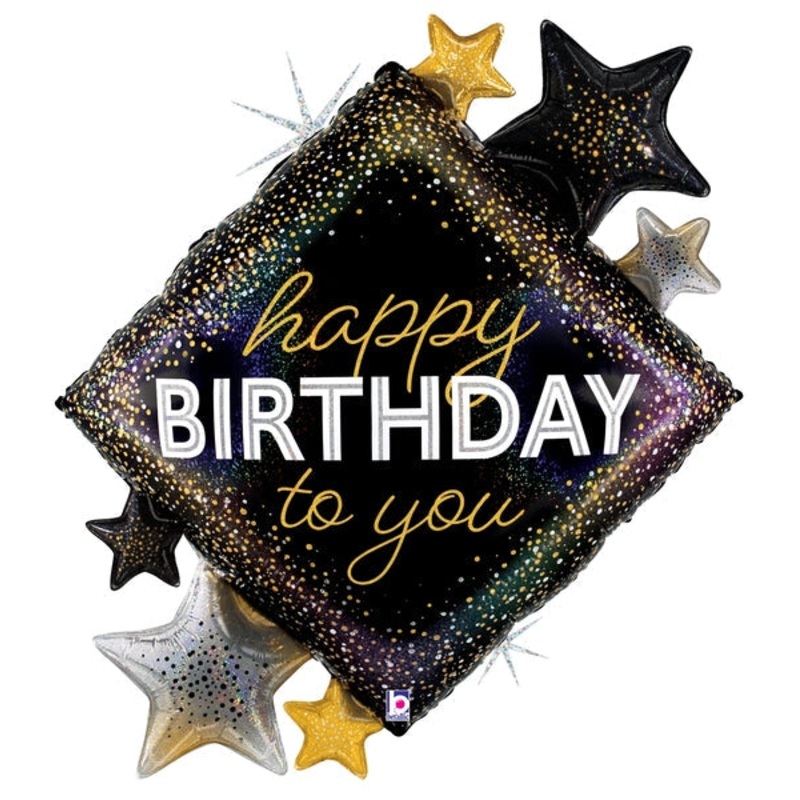 38" Metallic Birthday Diamond Stars Foil Balloon