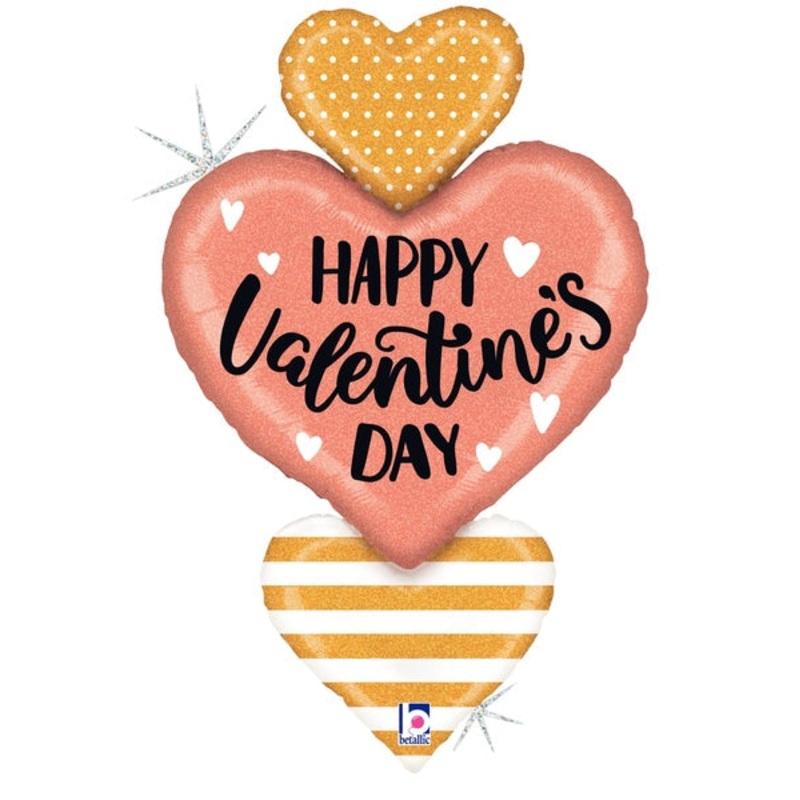 38" Rose Gold Valentine Heart Trio Foil Balloon