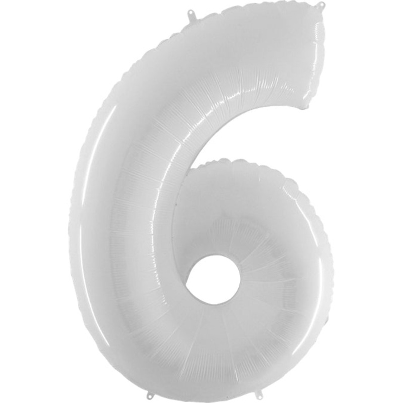 40" (34" Inflated) Foil Shape Balloon Number 6 Bright White