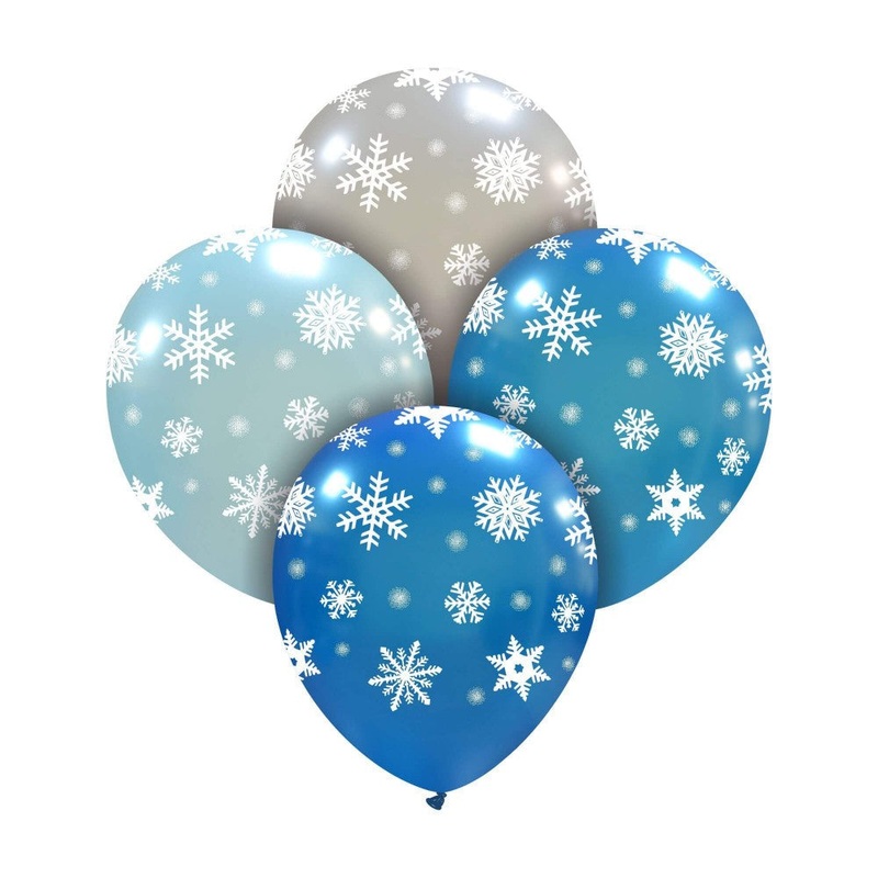 5" Icy Snowflakes Assorted All Around (100 Per Bag) Cattex Brand Printed Latex Balloons