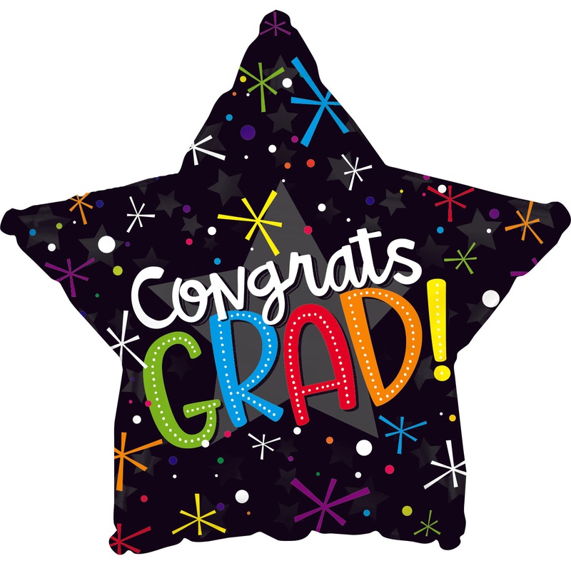 9" Airfill Only Colorful Grad Star Foil Balloons