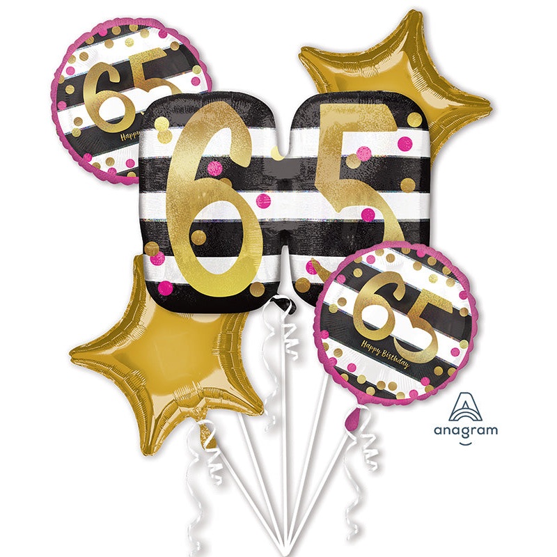 Bouquet Pink & Gold Milestone 65 Foil Balloon