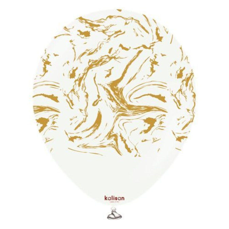 12" Kalisan Nebula Print White Gold Ink Latex Balloons (25 Per Bag)