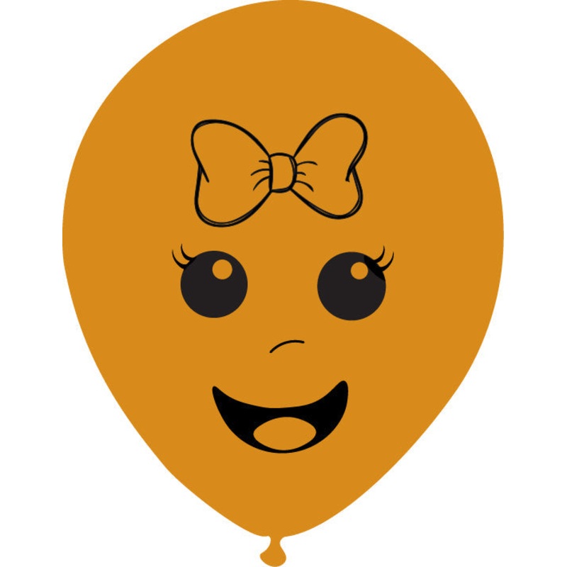 12" Latex Balloons Single Sided (25 Per Bag) Baby Face Print 01 Decomex Mocha Brown