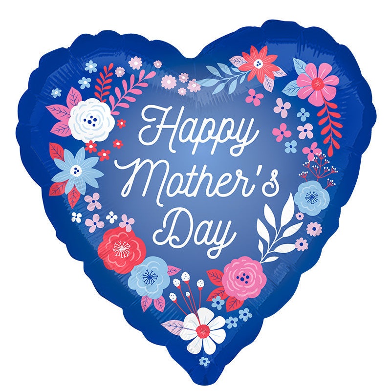 18" Blue Happy Mother's Day Artful Florals Foil Balloon
