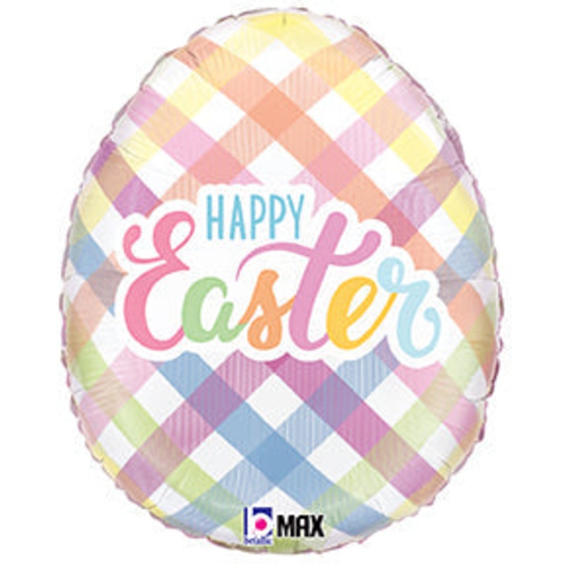 18" Egg Easter Egg Plaid Foil Balloon