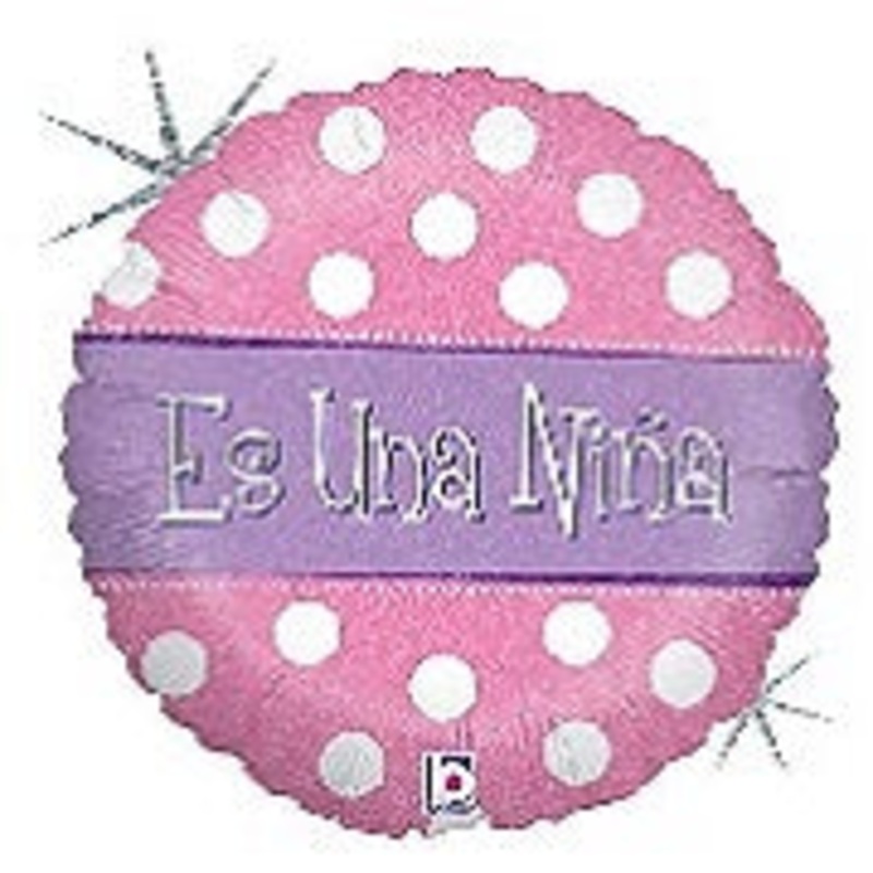 18" Holographic Balloon Packaged Es una Nia - Polka (Spanish)