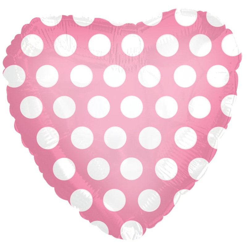 18" Pink White Heart Polka Dots Balloon