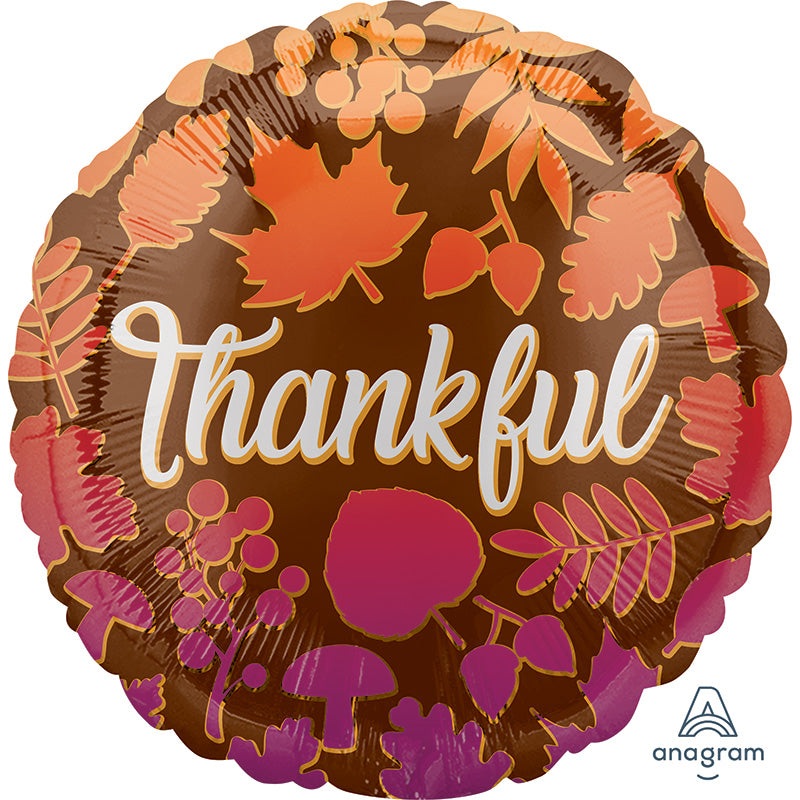 18" Thankful Ombr Leaves Foil Balloon