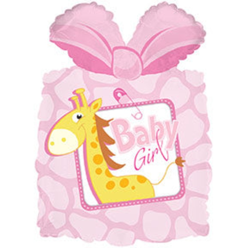 25" It's a Girl Present with Giraffe Balloon