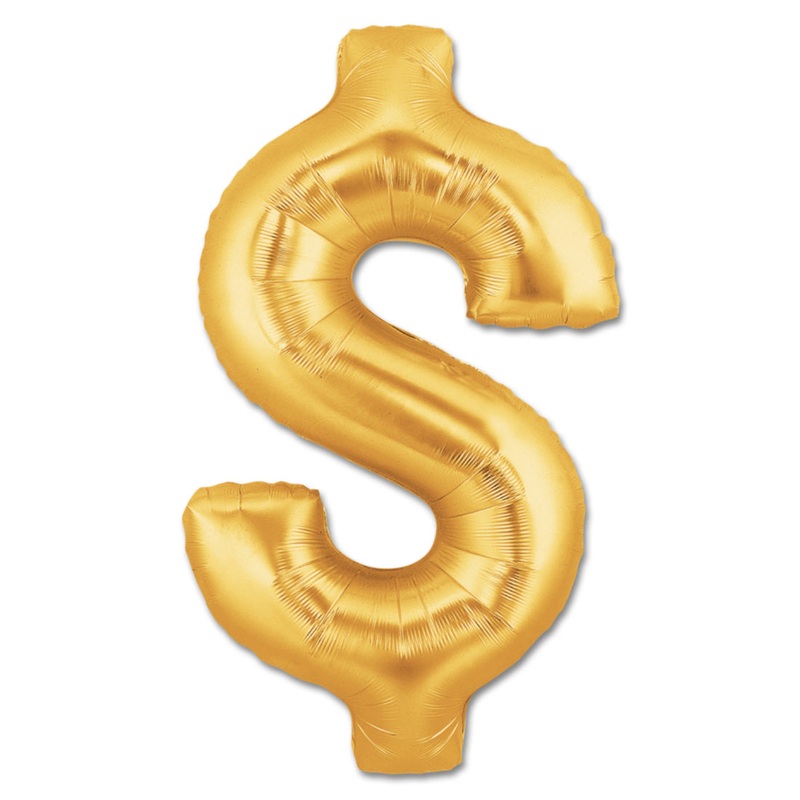 40" (34" Inflated) Megaloon Dollar Sign Gold $ Balloon