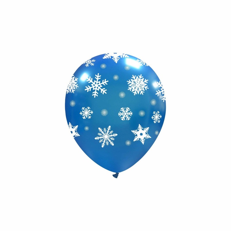 5" Icy Snowflakes Dark Blue All Around (100 Per Bag) Cattex Brand Printed Latex Balloons