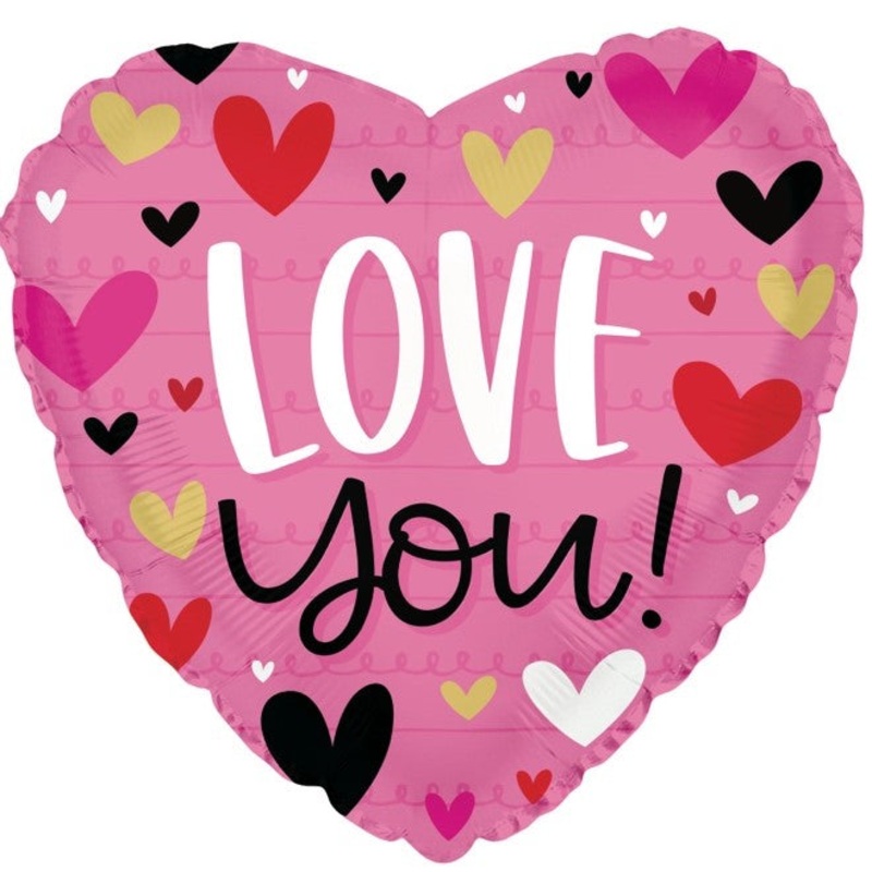17" Love You Pink With Hearts Foil Balloons