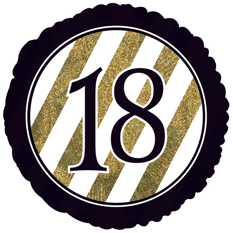 18" 18 Black & Gold Glitter Foil Balloon