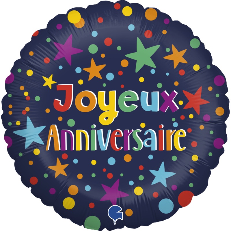 18" Joyeux Anniv Bleu Marine (French) Foil Balloon