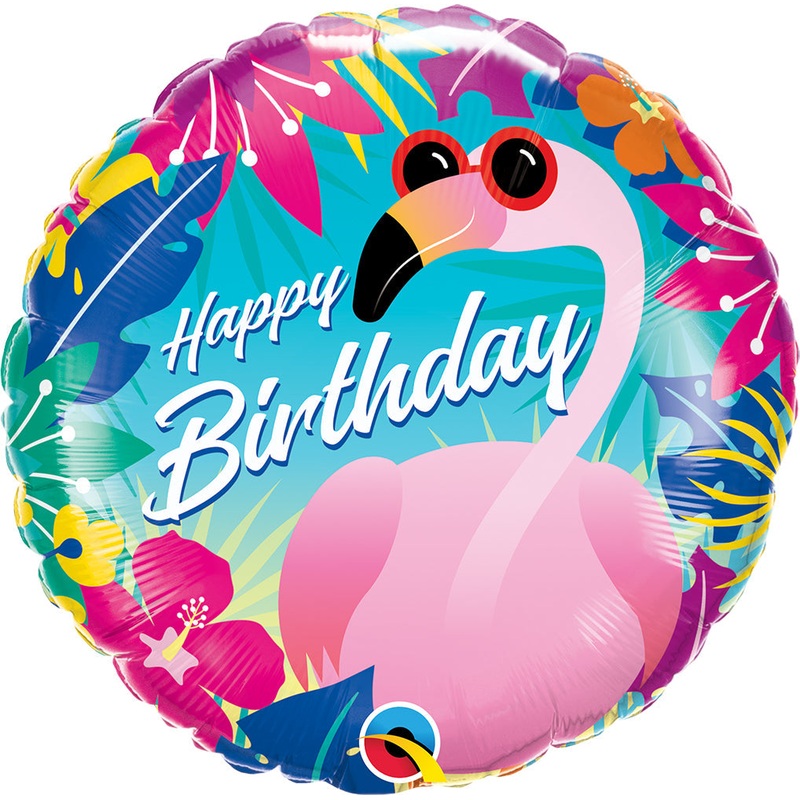 18" Round Birthday Tropical Flamingo Foil Balloon