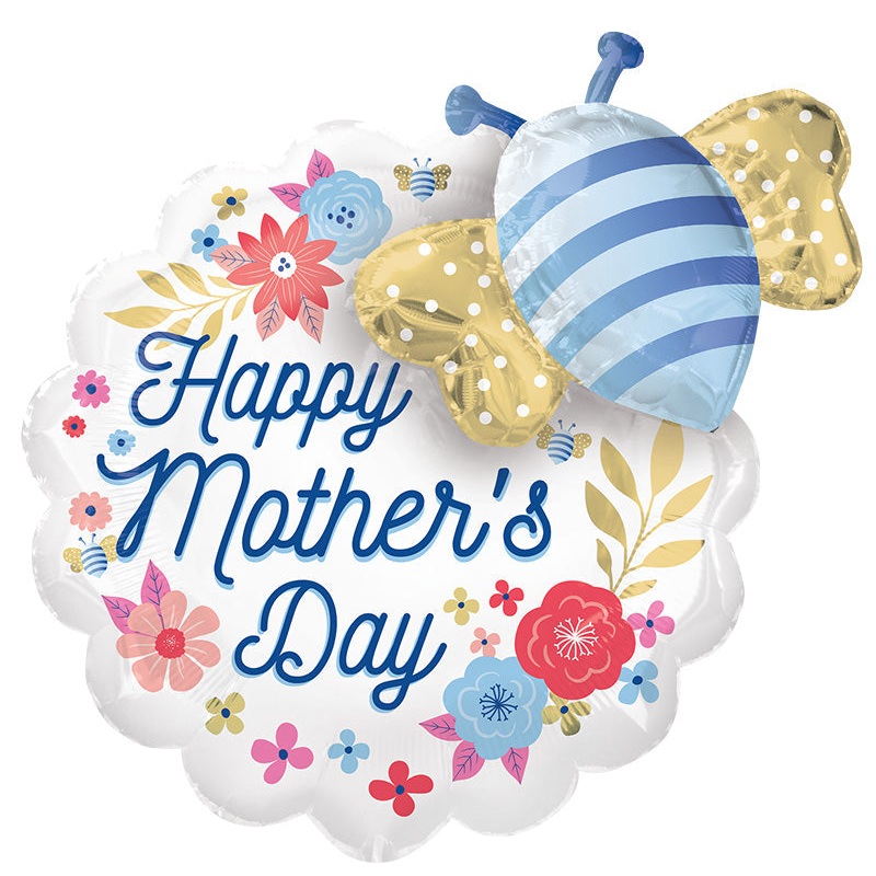 22" EZ-Fill Multi-Balloon Happy Mother's Day Artful Florals & Bee Foil Balloon