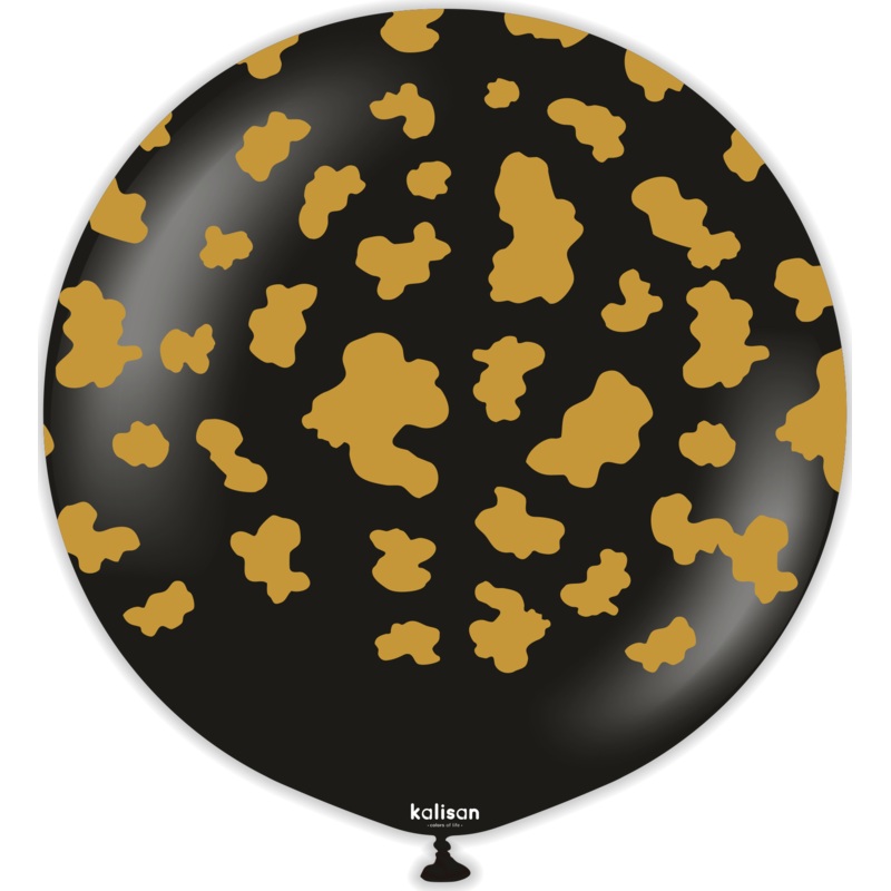 24" Kalisan Safari Cow Black (Printed Gold-1 Per Bag) Latex Balloons